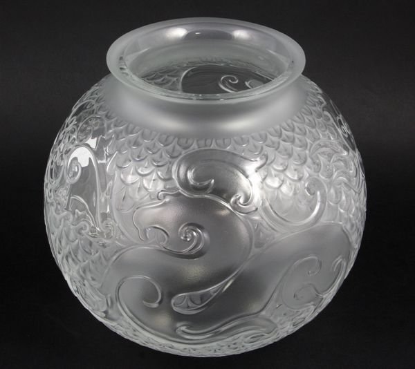 Lalique 'Bulbous' glass vase: Lalique 'Bulbous' glass vase, 7 1/2". Property of the late Robert O. Peterson, San Diego, CA.