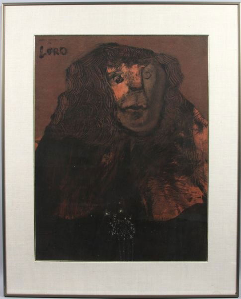 Rafael Coronel, 'Lord', 1959, acrylic on paper: Rafael Coronel (Mexican, b. 1932), 'Lord', 1959, acrylic on paper (laid on board), 25 1/2" x 19 3/4", signed UL. Good condition. Property of the late Robert O. Peterson, San Diego, CA.