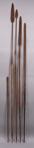 Group of five (5) iron Zulu Assegai Ngoni spears: Group of five (5) handwrought iron Zulu Assegai Ngoni spears. Property of the late Robert O. Peterson, San Diego, CA.