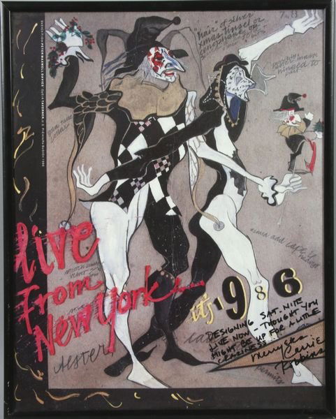 Peter Max Illustration with annotations for a Sat: Peter Max (American, b. 1937), Illustration with annotations for design instructions for a Saturday Night Live production, 1986, 14 1/2" x 11 1/4", autographed by Carrie Robbins. Good condition, annot