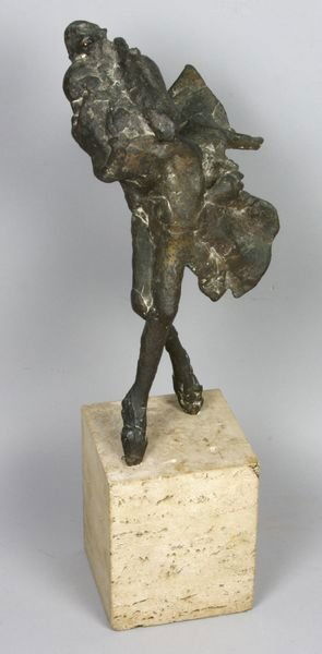 Heriberto Juarez (Mexican, 1932), dancing figure: Heriberto Juarez (Mexican,1932), dancing figure, 20th Century, bronze on travertine marble base, 16" h.