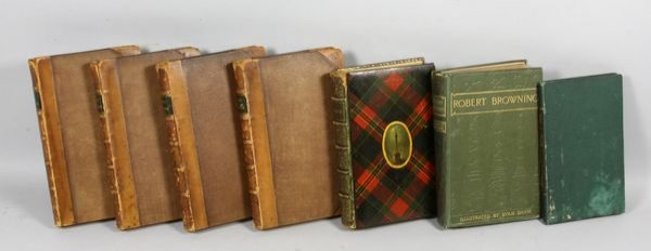 Group of four (4) rare books with fine bindings: Group of four (4) rare books with fine bindings, including 'Marmion: A Tale of Flodden Field', by Sir Walter Scott, illustrated with eighty (80) engravings on wood from drawings by Birket Foster and J