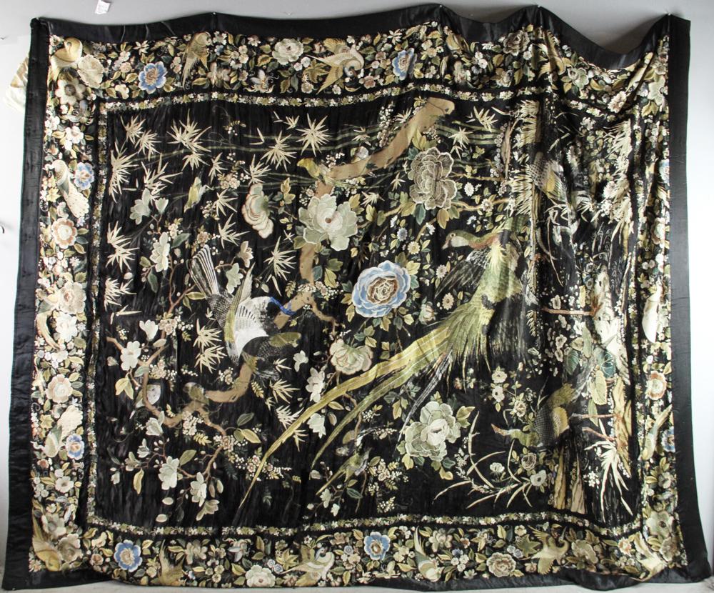 Large Birds Rare Chinese Silk Embroidered Panel (1 of 9)