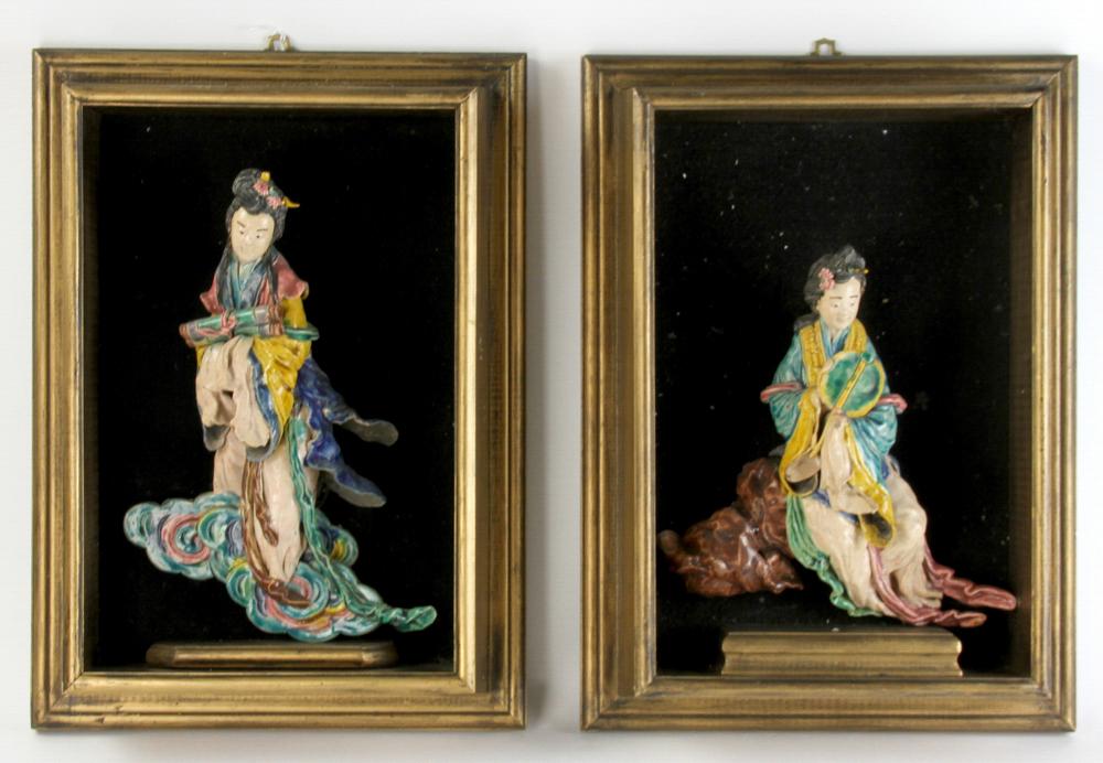 Pair of 19thC Chinese Sancai Glazed Tiles (1 of 5)