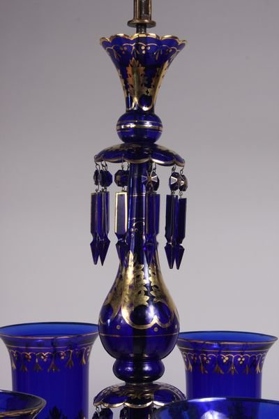 Late 19th-20th C. cobalt glass 6 arm chandelier - 2