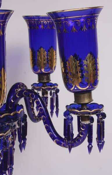 Late 19th-20th C. cobalt glass 6 arm chandelier - 3