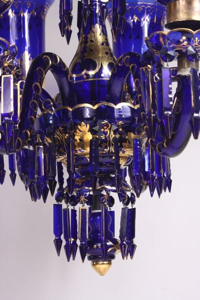 Late 19th-20th C. cobalt glass 6 arm chandelier - 4