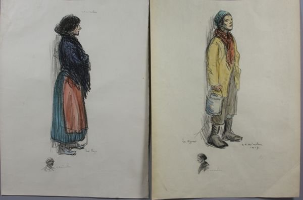 Alexandre Steinlen, two hand-colored lithographs: Theophile Alexandre Steinlen (1856-1923), two (2) hand-colored lithographs, early 20th Century,19 3/4" x 14 3/4", unframed. Some creasing and minor soiling.