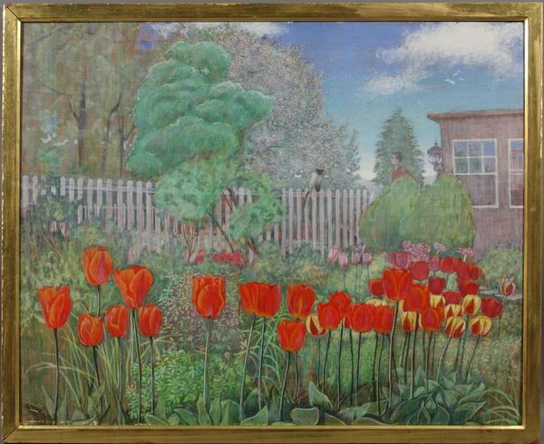 Joan Kerry, Tulips, Egg Tempera on Masonite: Joan Kerry, Tulips, egg tempera on masonite, 24" x 30", labeled verso. Good condition.