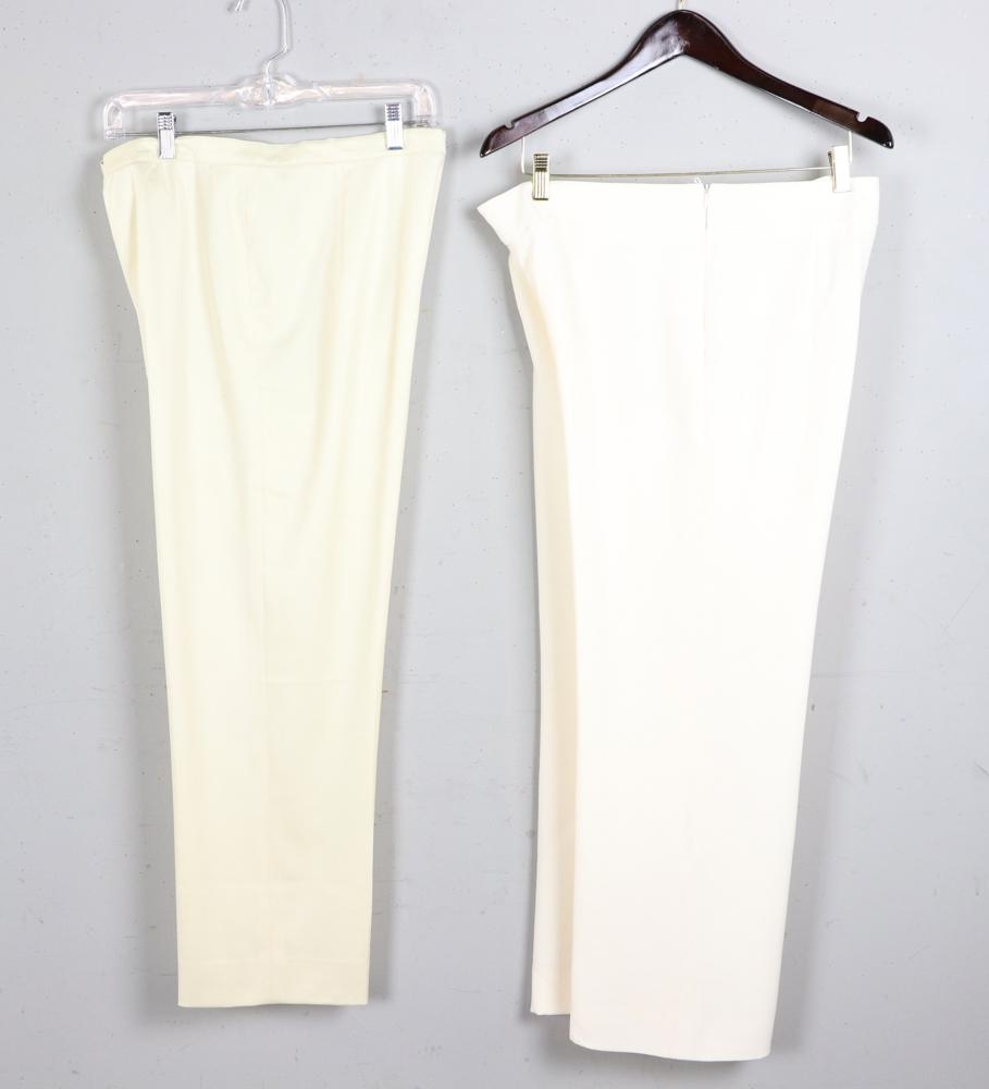 Pants, Escada, Oscar de la Renta: Two pairs of cream-color pants, Escada, Giorgio Armani. Size 12. One new with tags.