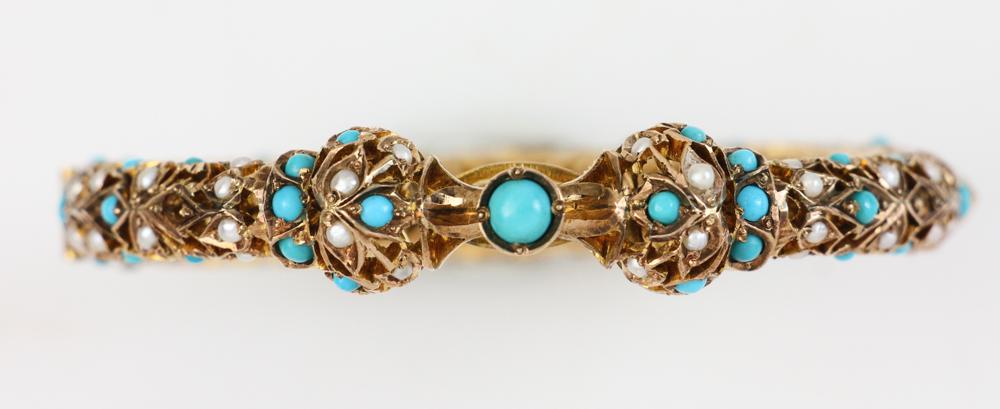 14k Gold Turquoise and Pearl Bangle (1 of 7)