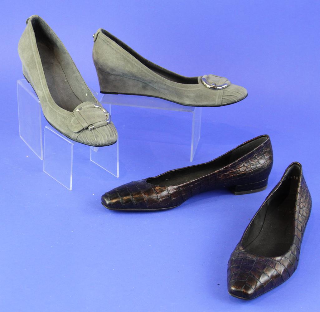 Stuart Weitzman Wedges and Flats: Two pairs of Stuart Weitzman wedges and flats, size 7-8 and size 8 narrow respectively.