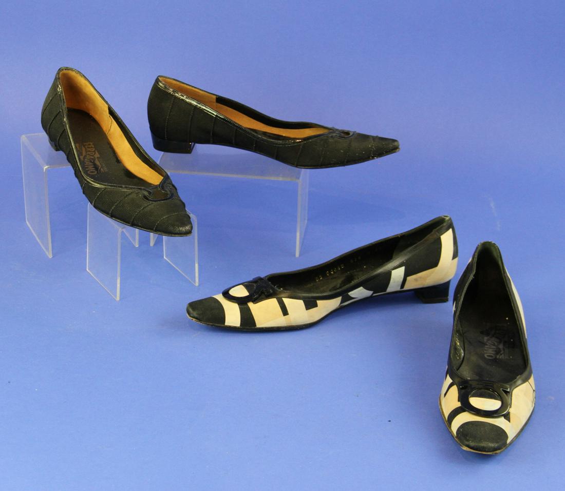 Ferragamo Flats: Two pairs of Ferragamo flats, size 7 to 8 narrows.