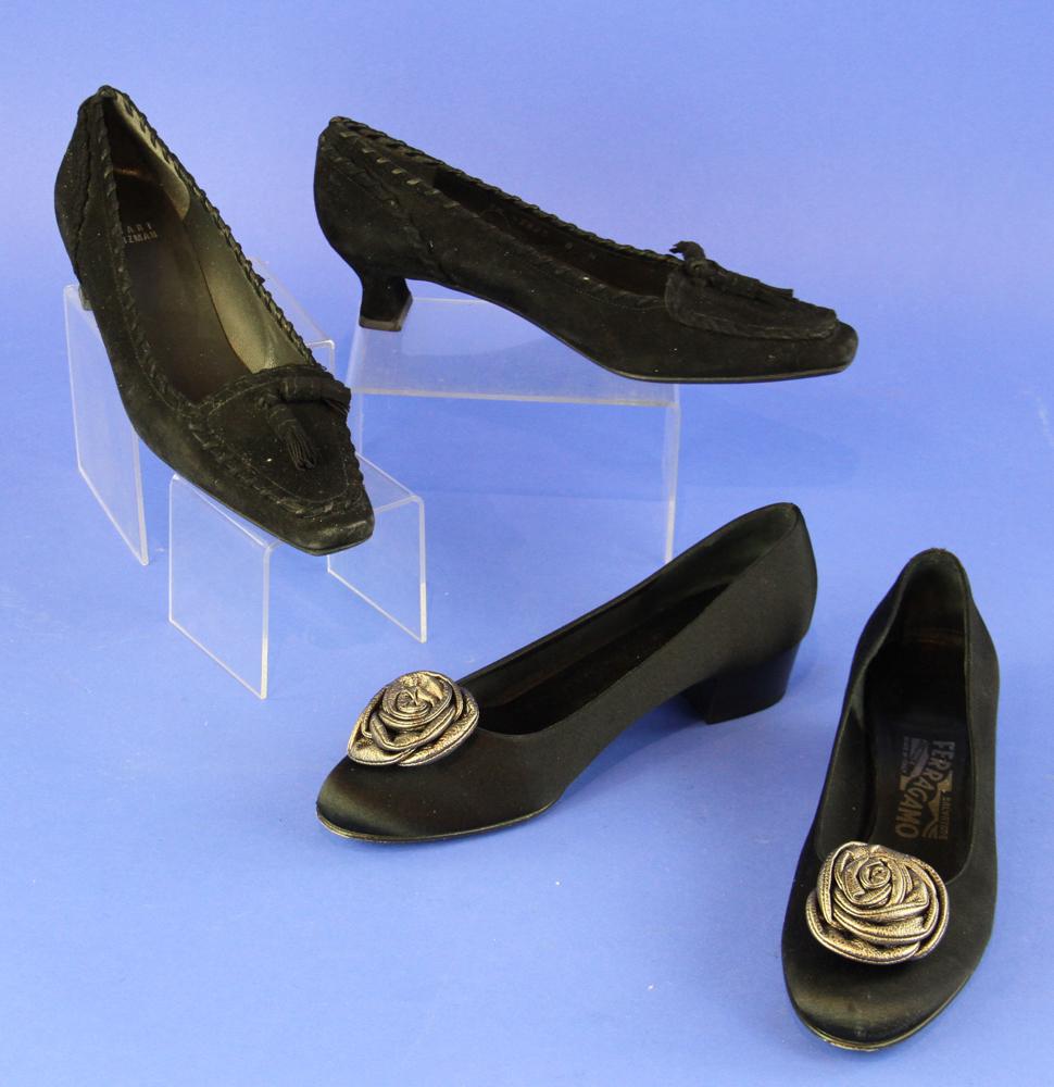 Ferragamo Flats, Stuart Weitzman Shoes: Ferragamo black stack heel flats, Stuart Weitzman suede black shoes, size 7 1/2 - 8.
