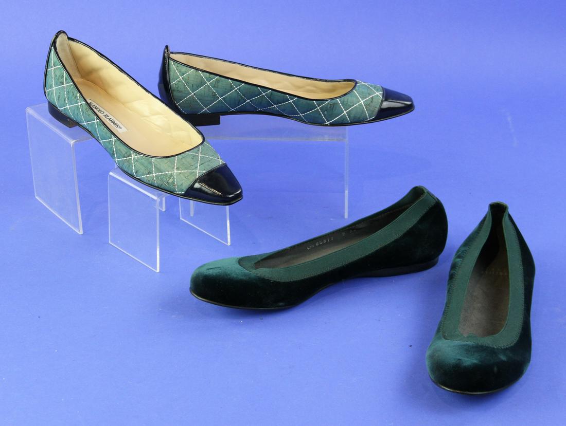 Stuart Weitzman and Manolo Blahnik Flats: A pair of Stuart Weitzman flats and a pair of Manolo Blahnik flats.