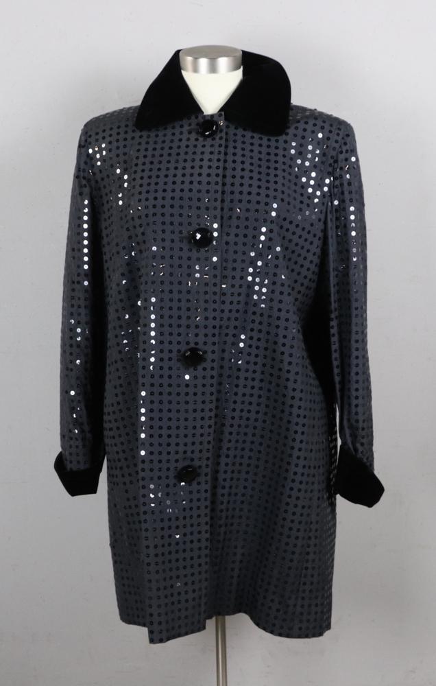 Givenchy Boutique Black Sequined Coat: Givenchy Boutique black sequined coat with black neck line.
