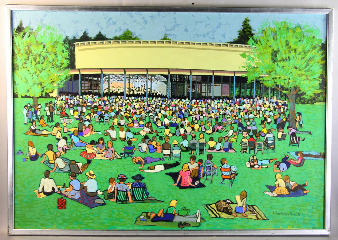 Chamberlin, Tanglewood Lenox, MA, Oil on Canvas: Chamberlin, Tanglewood in Lenox, MA, oil on canvas, signed and dated '71' L/R, 30" x 43", frame 31 1/4" x 44 1/4". Provenance: Lawrence, Massachusetts collection.