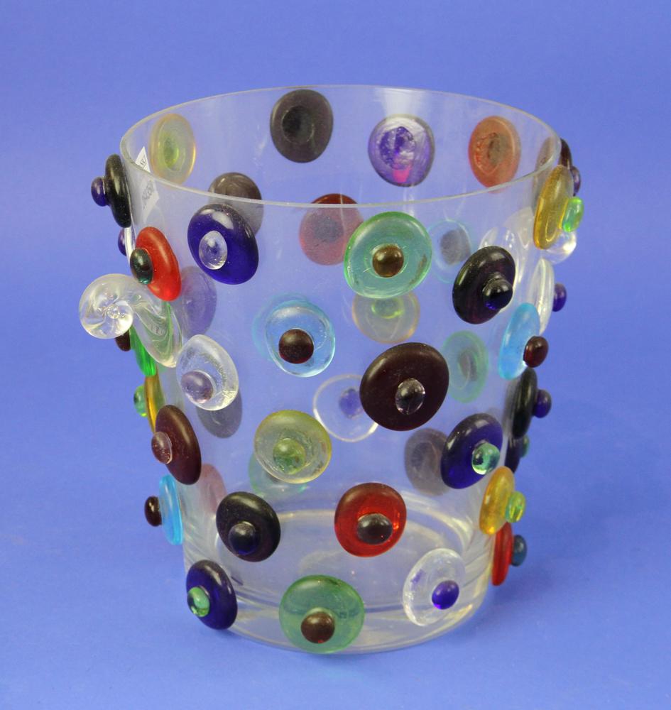 Art Glass Ice Bucket, Signed: Art glass ice bucket, signed on bottom, 8.5" x 7.5". Provenance: Estate of Jonathan Seiberg of Lynn, Massachusetts.