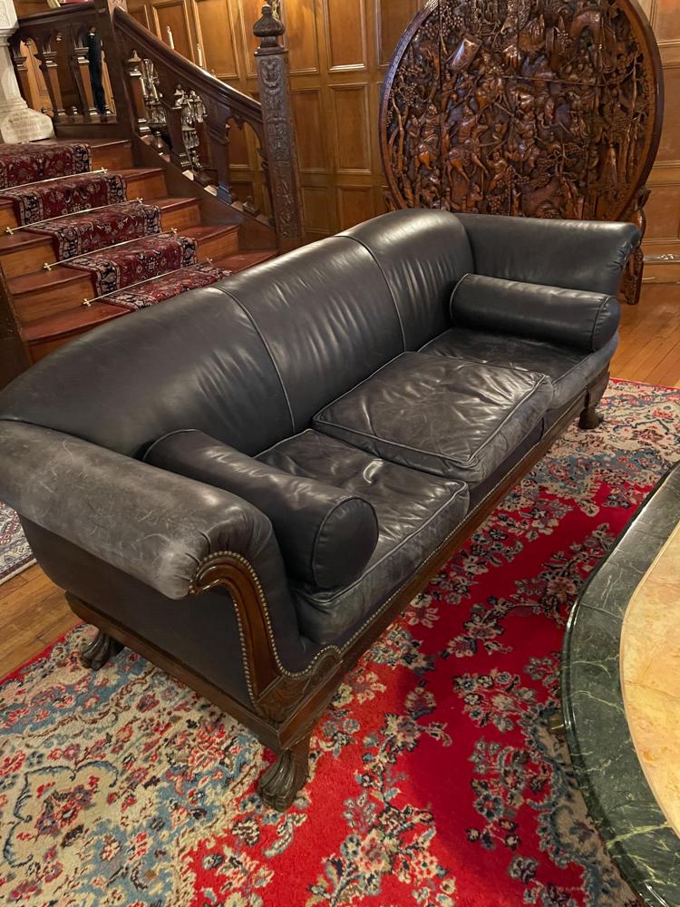 Classical Revival Grey Black Leather Sofa (1 of 1)