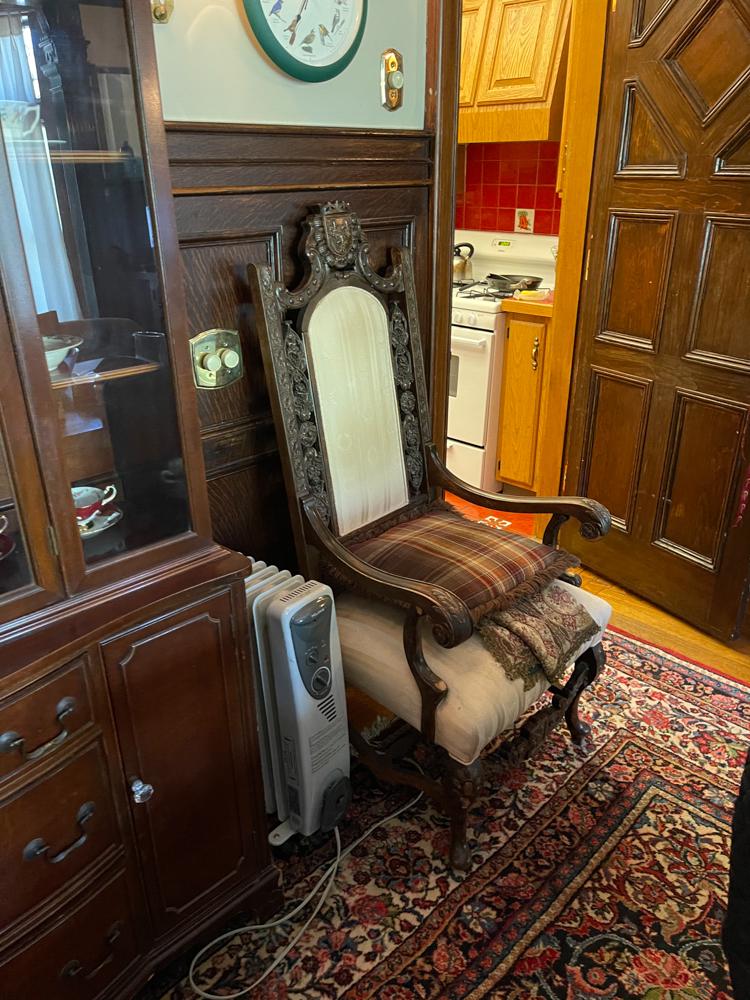 English Carved Wood Armchair with Crest (1 of 1)