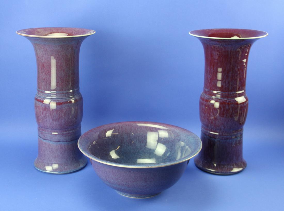Chinese Jun Ware Vases with Bowl (1 of 2)