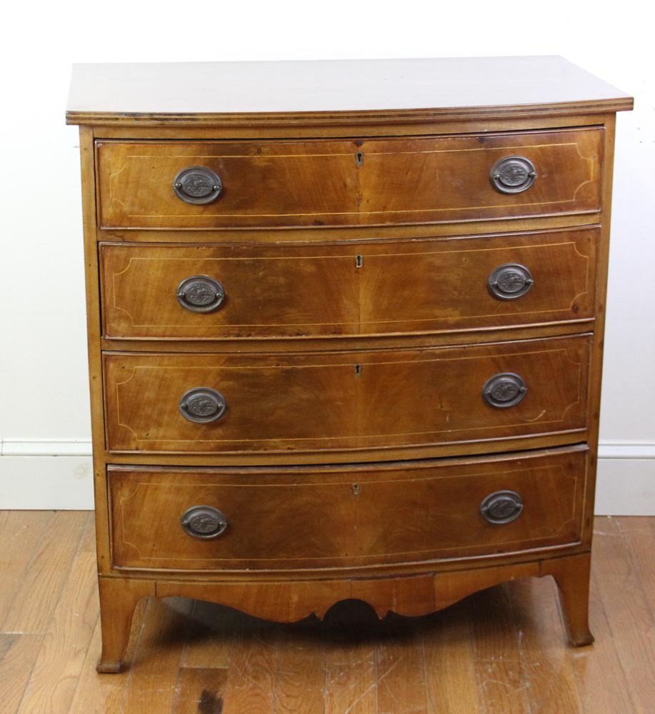 Mahogany Drawers: Hepplewhite mahogany drawers, four drawers 19th century, 37" x 34" x 17". Provenance: Private Massachusetts Estate.