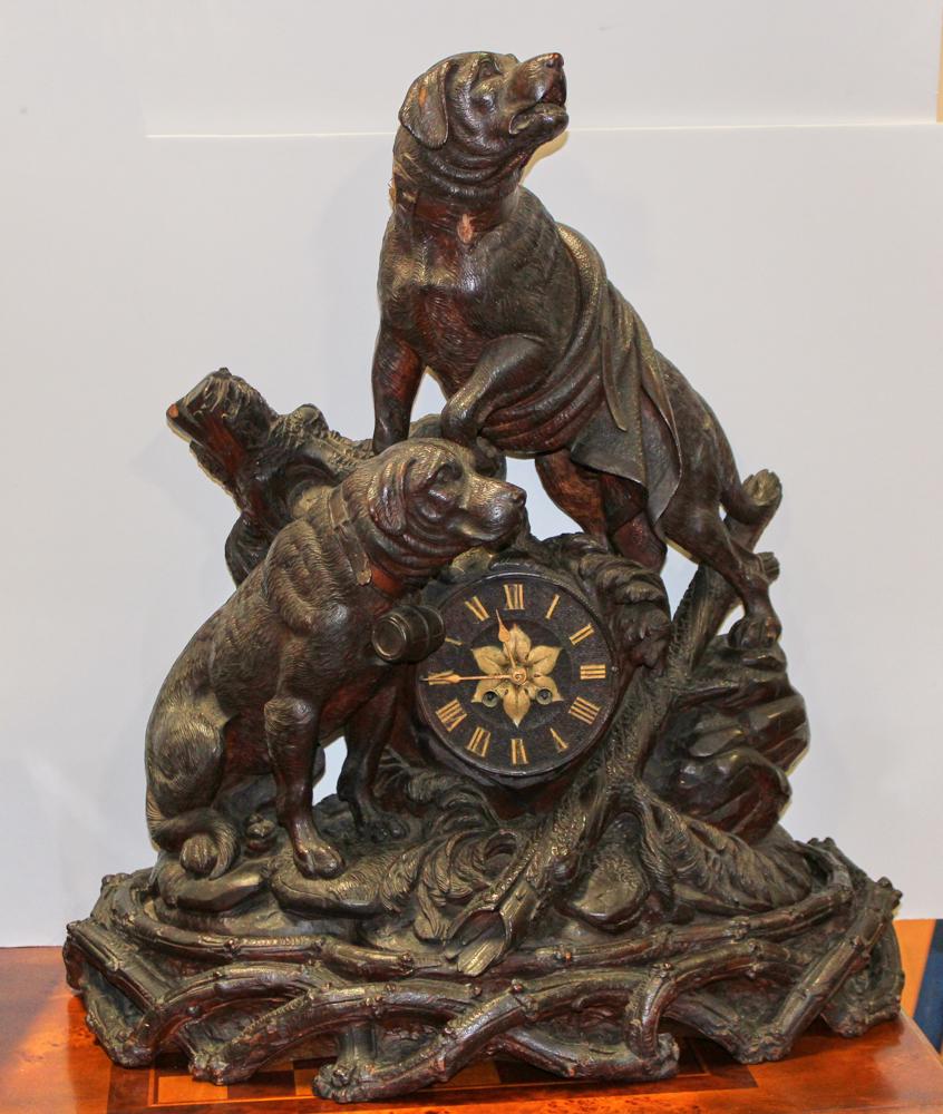 C1900 German Black Forest Carved Clock (1 of 4)