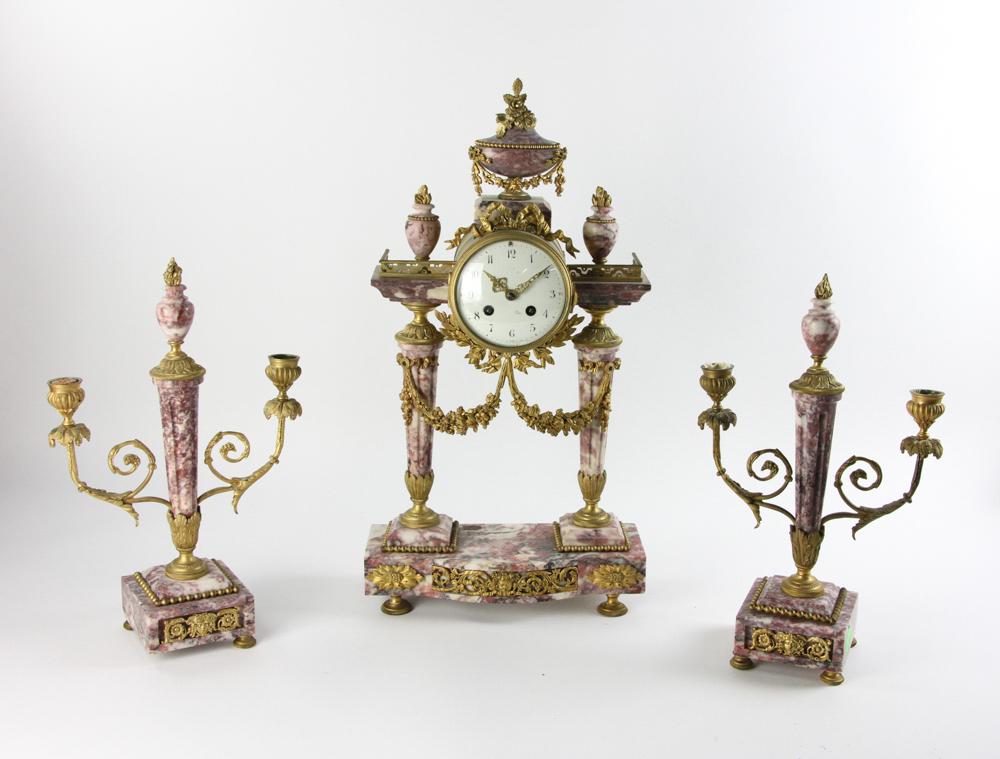 19thC French Ormolu Pink Marble Garniture Set (1 of 3)
