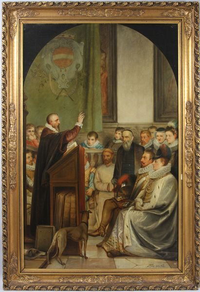 Signed 'Frans van Loo', wedding scene, O/C: Wedding scene, o/c, 42 1/2" x 27", 48 1/2" x 33 1/4" framed, signed LR 'Frans van Loo'. Good condition, minor loss to frame at UR.