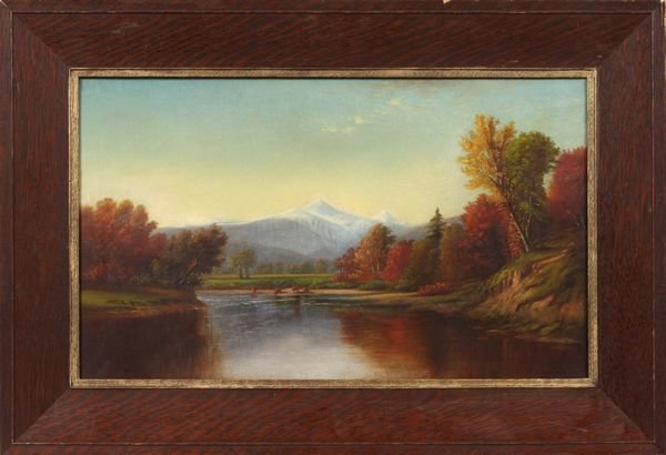 Signed Benjamin Champney, rural landscape, O/C: Signed Benjamin Champney (American, 1817-1907), rural landscape with river, o/c, 12 1/4" x 20 1/2" (image). Good condition.