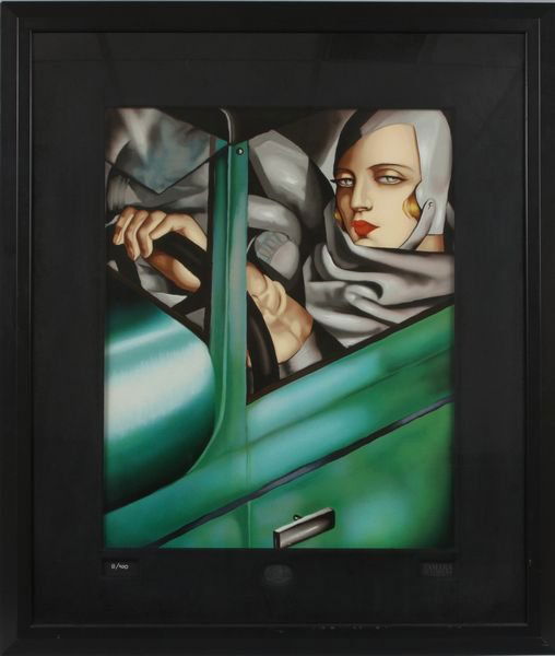 Tamara de Lempicka, Autoportrait, ltd edition est: Tamara de Lempicka (1890-1980), Autoportrait, limited edition estate serigraph, 45" x 28 1/2", 60" x 43 1/4" framed, retail value $5,500.