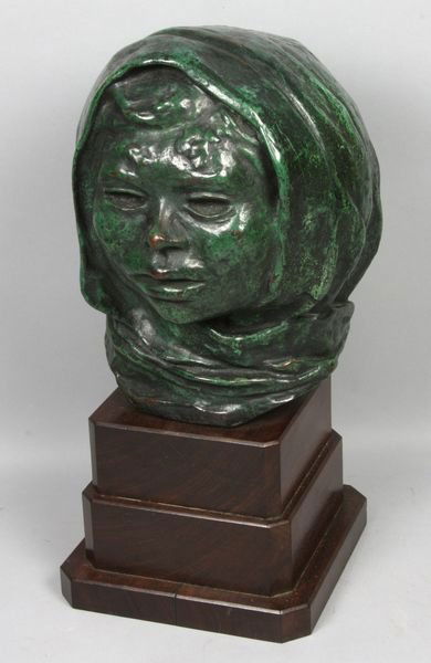 Carl Pappe bronze sculpture of woman: Carl Pappe (1900-1998), bronze sculpture of young woman with scarf, 13" h. x 6" w. x 7" d., signed.