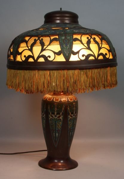 Antique champleve lamp