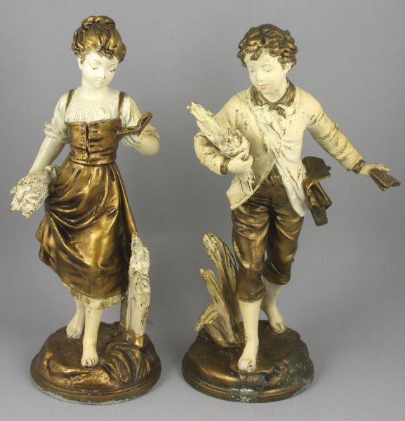 Emile Bruchon pr of painted white metal sculptures: Emile Bruchon (French, 1806-1895), pair of painted white metal sculptures, 15 1/2" x 7 1/2".