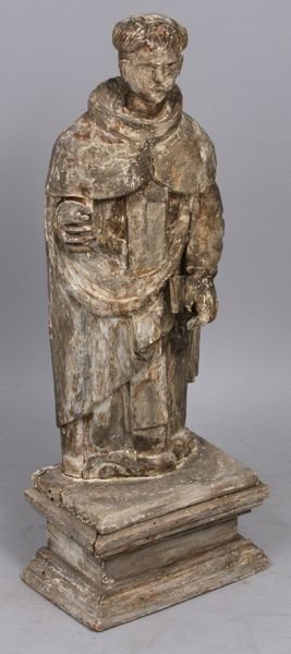18th C. wooden Santos figure: 18th Century wooden Santos figure, 26" h., good condition. Provenance: Robert O. Peterson Estate, San Diego, CA.