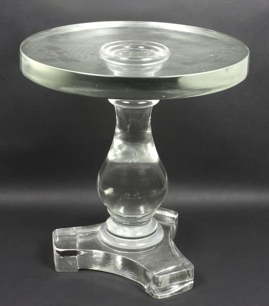 20th C. Italian glass pedestal table: 20th Century Italian glass pedestal table, 16" h. x 14 3/4" diam., good condition. Provenance: Robert O. Peterson Estate, San Diego, CA.