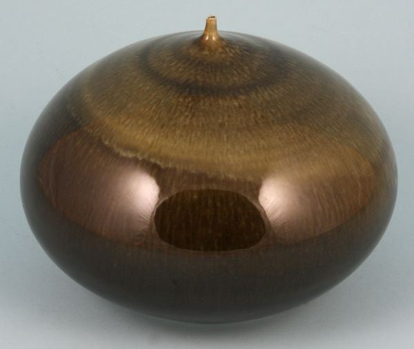 Greenbaum Arts & Crafts porcelain gourd: Greenbaum Arts and Crafts porcelain gourd, 4 1/2" h. x 5 1/2" diam., signed indistinctly, good condition. Provenance: Robert O. Peterson Estate, San Diego, CA.