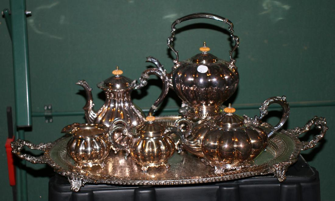 Crown Silver Co. Five Piece Silver Plate Tea Service (1 of 3)