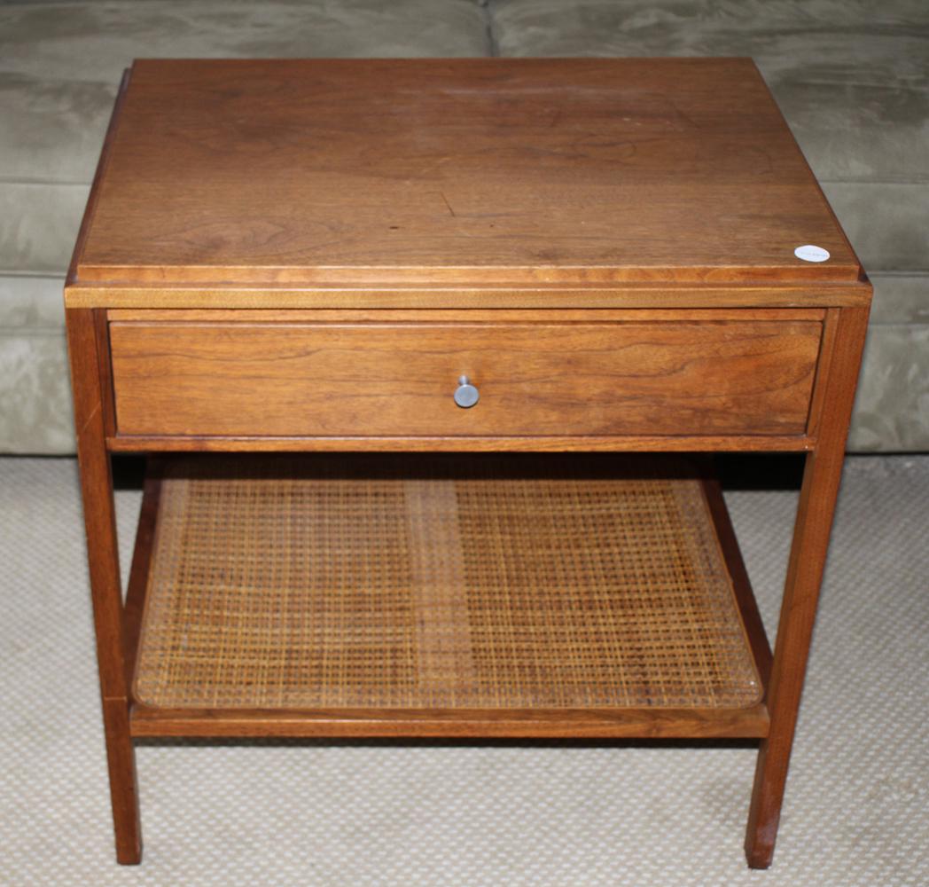 Paul McCobb Attributed Side Table with Rattan Shelf (1 of 1)