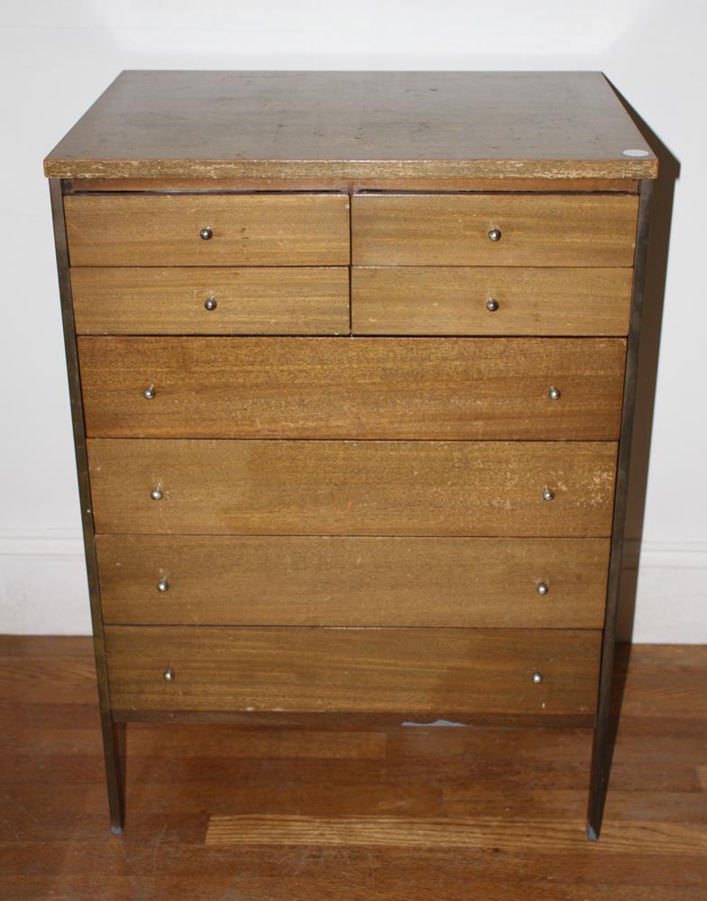 Paul McCobb For H. Sacks & Sons Mahogany Chest: Paul McCobb (American, 197-1969) eight-drawer mahogany chest, labeled, 'H. Sacks & Sons Inc. Connoisseur Collection Designed by Paul McCobb', 34" H x 24" W x 18" D. Finish on top very worn. Provenance