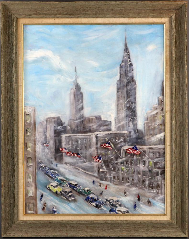 Attr to Guy Wiggins, Winter Snow Manhattan, Oil on (1 of 5)