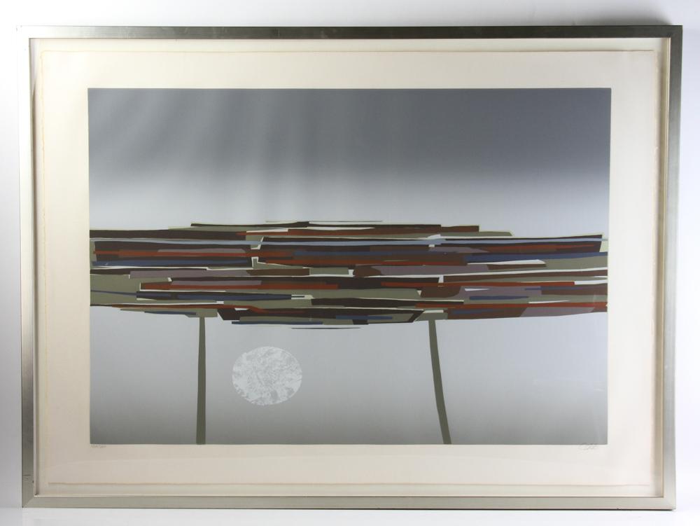 Signed and Numbered Abstract Print: Abstract print, pencil signed indistinctly, editioned 184/240, 29 1/2" x 41 1/2" (sheet), frame 33" x 45". Provenance: Sloan's Curve Estate, Palm Beach, Florida.