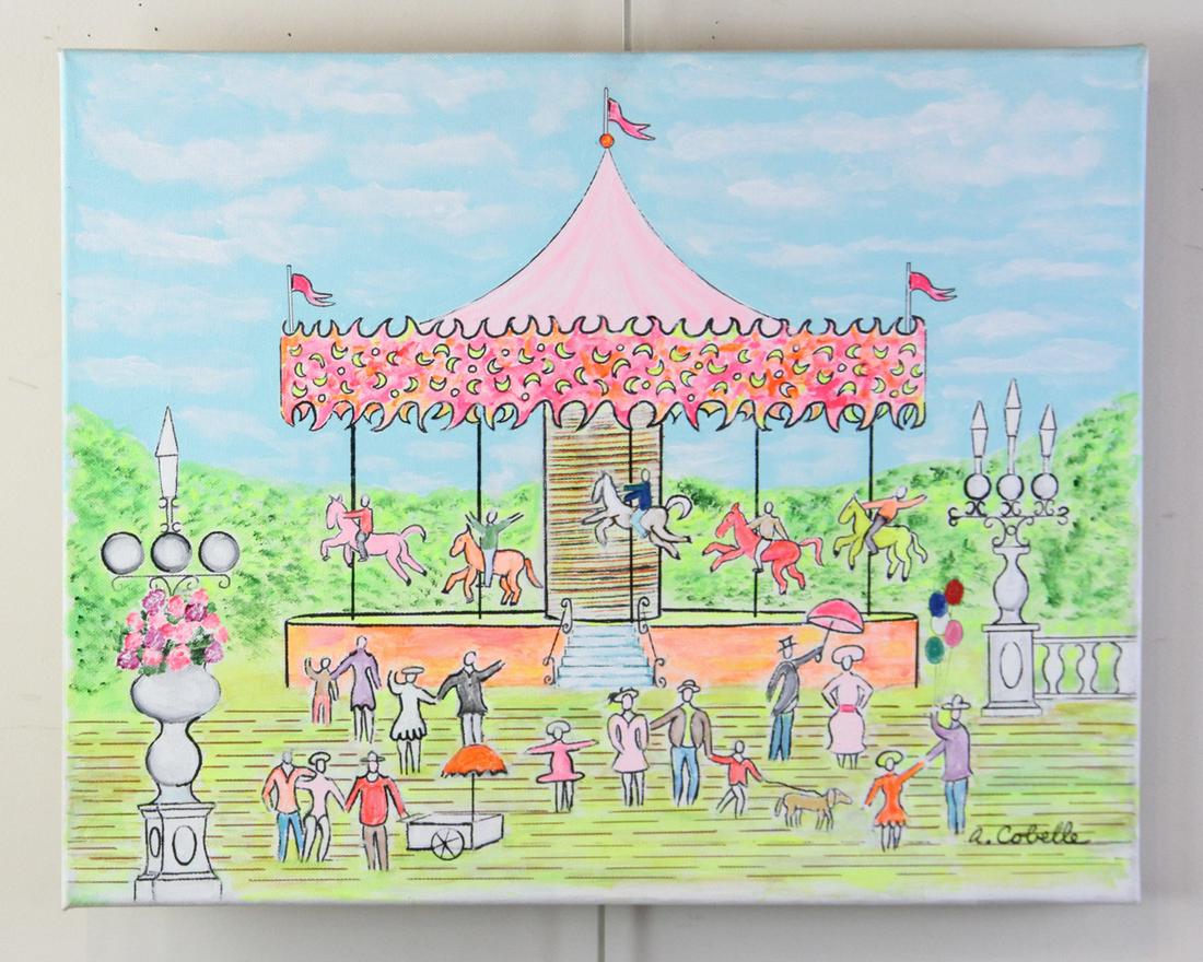 A. Cobelle, Carousel, Oil on Canvas: A. Cobelle, carousel, oil on canvas, 16" x 20". Provenance: Estate of Jonathan Seiberg of Lynn, Massachusetts.