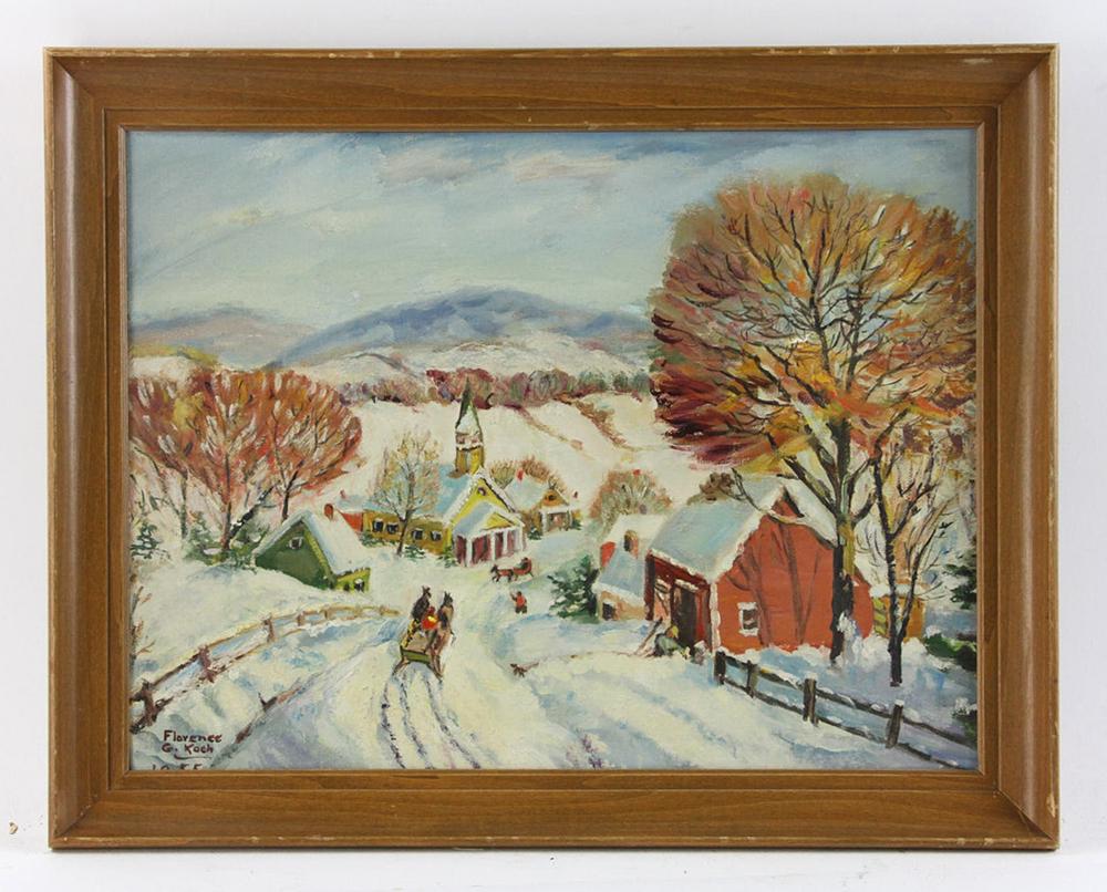 Florence G Koch, Snowy Winter Landscape, Oil on Board (1 of 6)