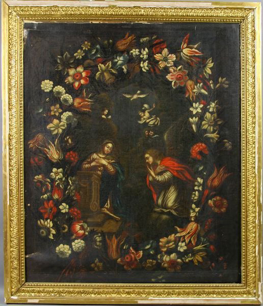 17th C. Old Master Still Life, o/c, attrb Segher: 17th Century Old Master still life, attributed to Daniel Seghers (Dutch, 1590-1661), o/c, 32" x 28", in frame 38 1/2" x 32 1/2", label on reverse. Coming off stretcher, crease, and minor paint loss, 3