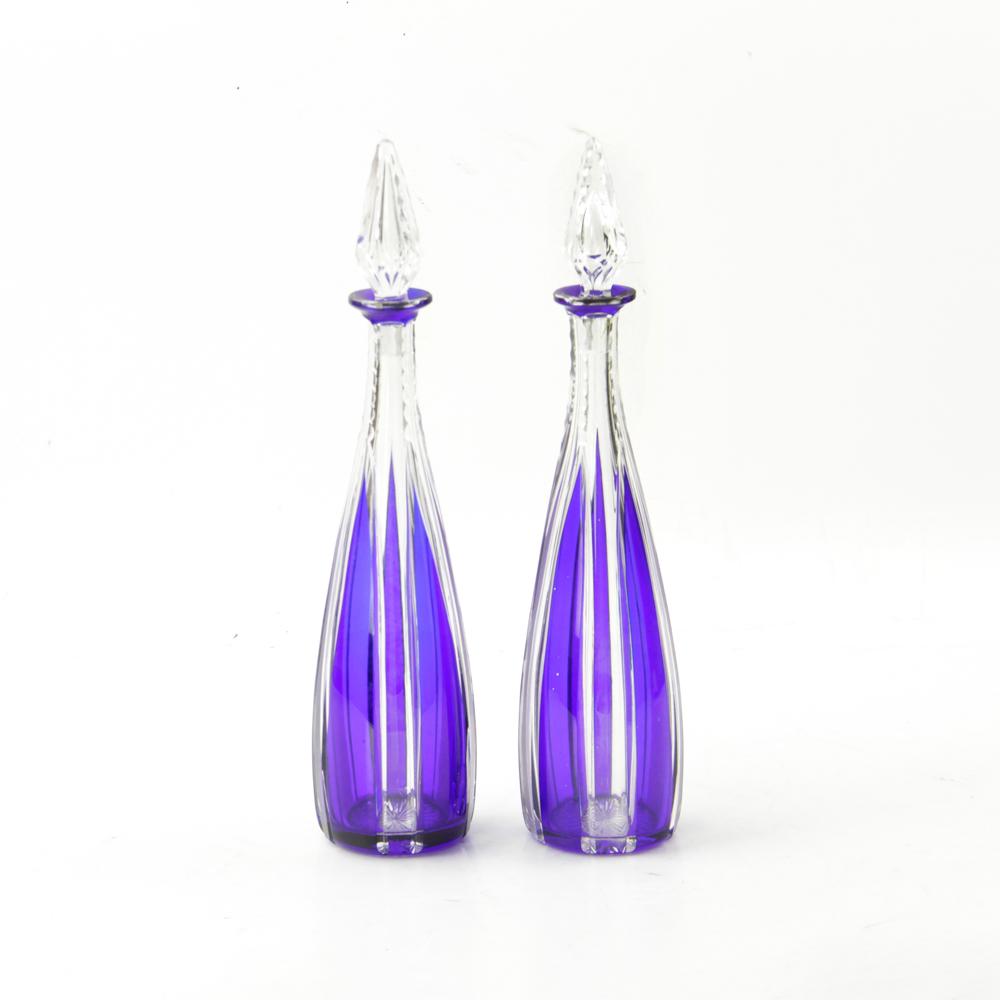 Bohemian Cut Cobalt and Glass Decanters (1 of 5)