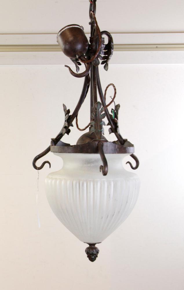 Iron and Frosted Glass Hanging Fixture (1 of 7)