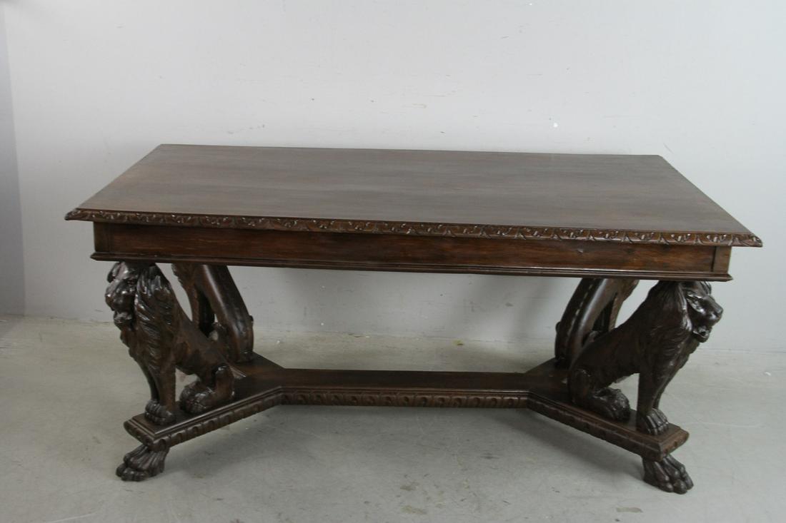 Antique Lions Head Oak Library Table (1 of 9)