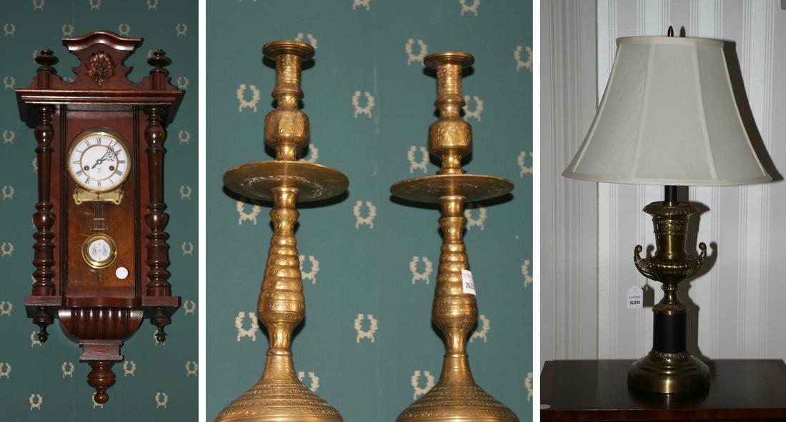 Becker Mahogany Wall Clock, Candlestick Pair, and Table (1 of 5)