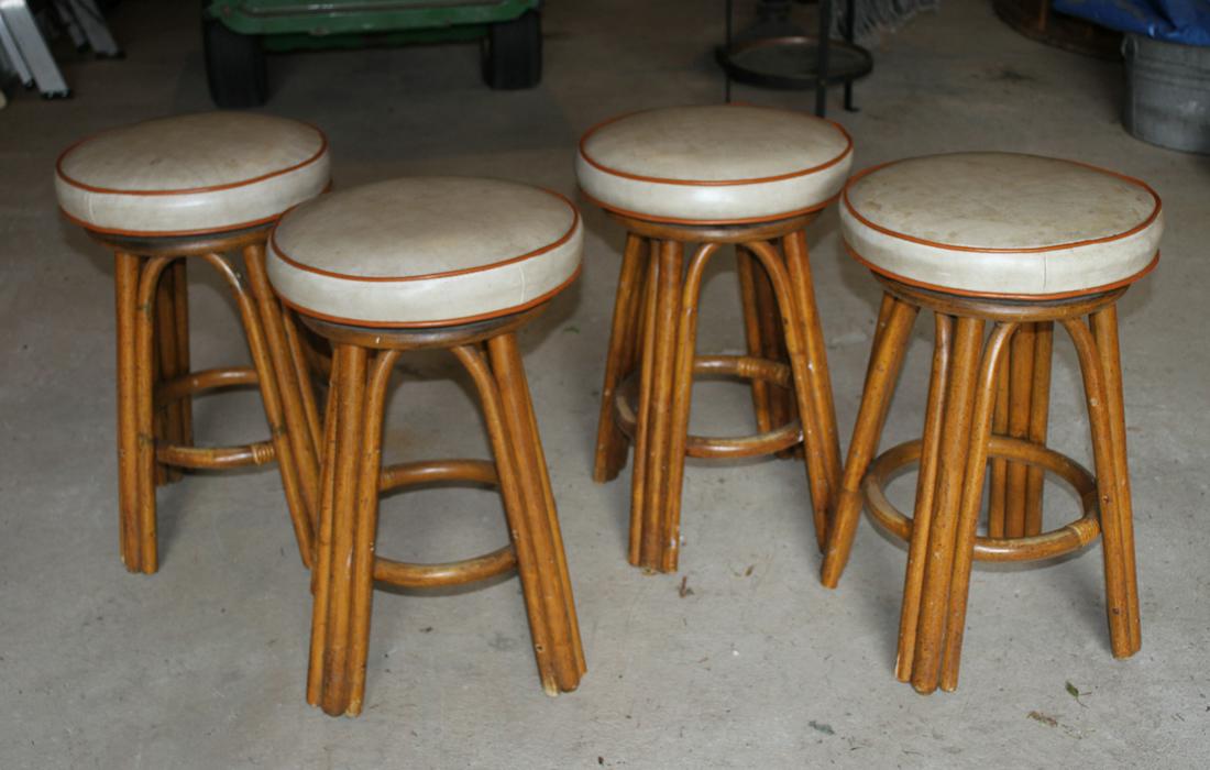 Vintage Wood Stools with Revolving Leather Seats (1 of 2)